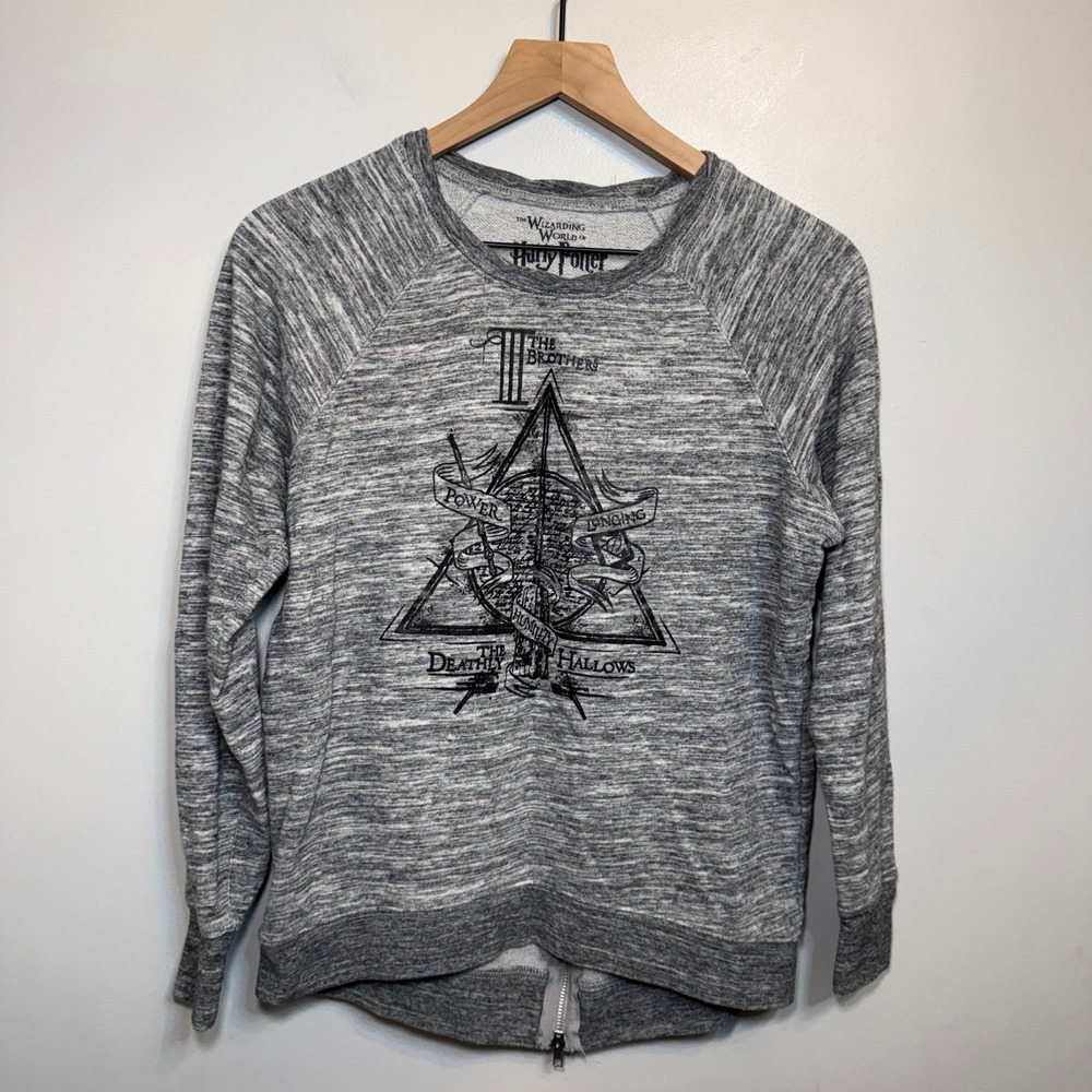 Harry Potter Deathly Hallows Sweatshirt Grey Space Dye Back Zip Size Small